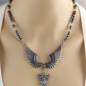 Hematite Angel Wings Angel Necklace Set